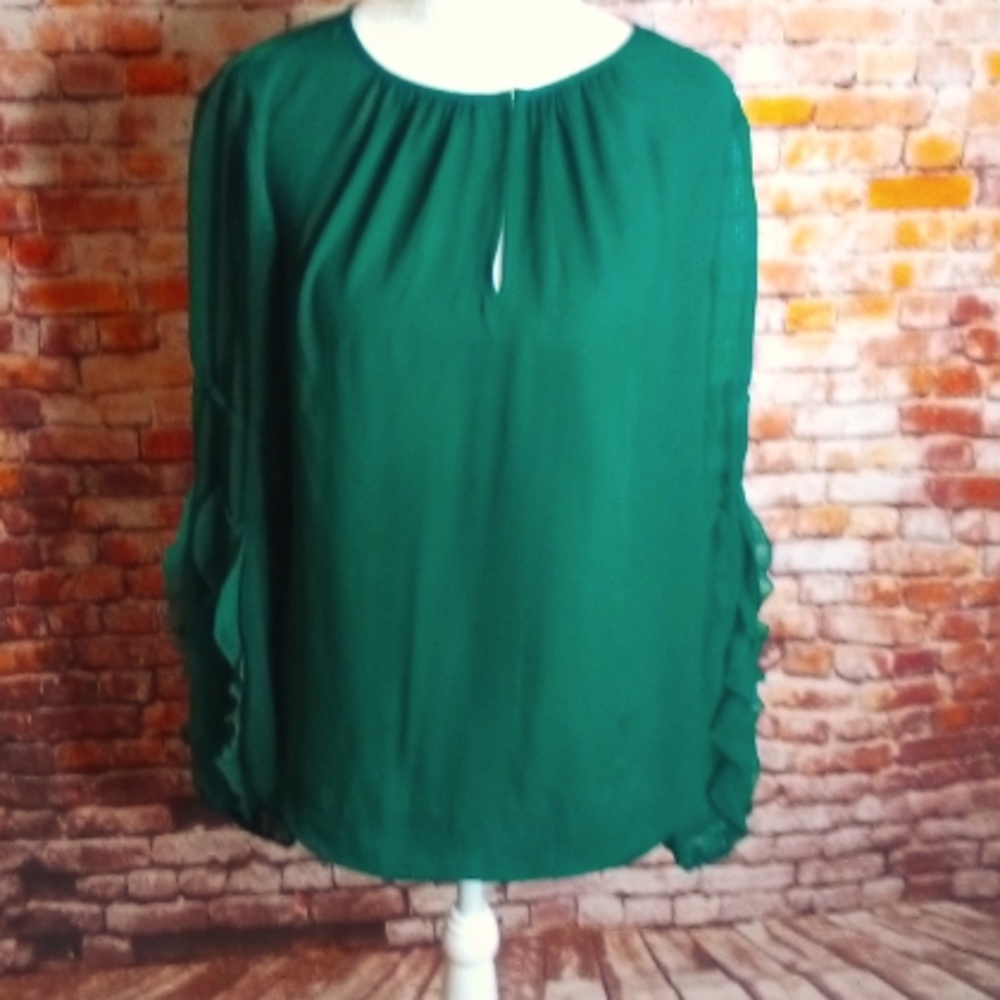 Worthington Emerald Green Semi Sheer Keyhole Blouse - Picture 2 of 12